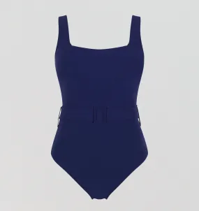 Square neck belted one piece [Navy]