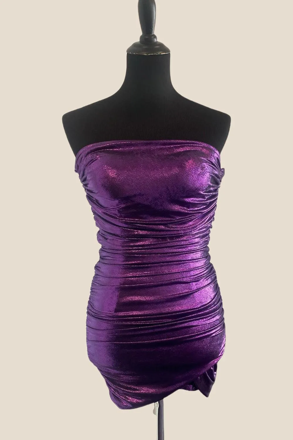 Strapless Purple Ruched Bodycon Short Dress