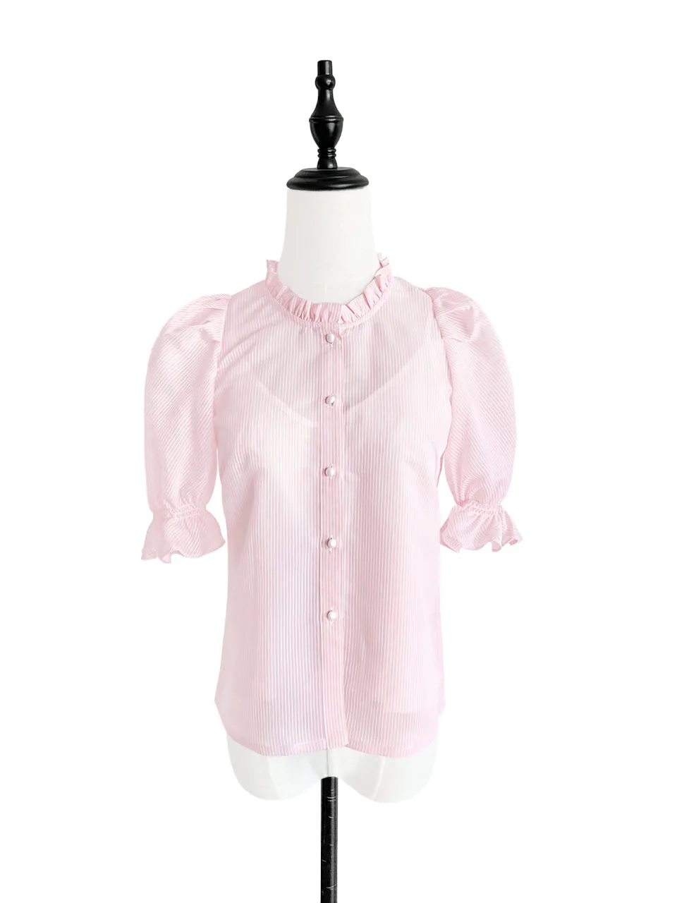 Surprise Sale! Sweet Pink Ruffle Trim Puff Sleeve Silver Stripe Top