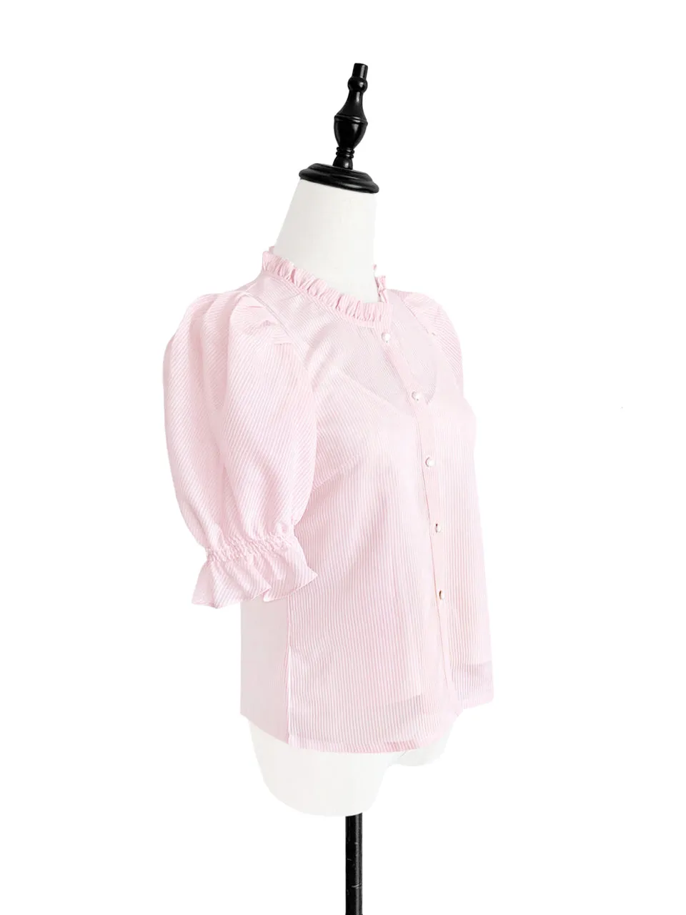 Surprise Sale! Sweet Pink Ruffle Trim Puff Sleeve Silver Stripe Top