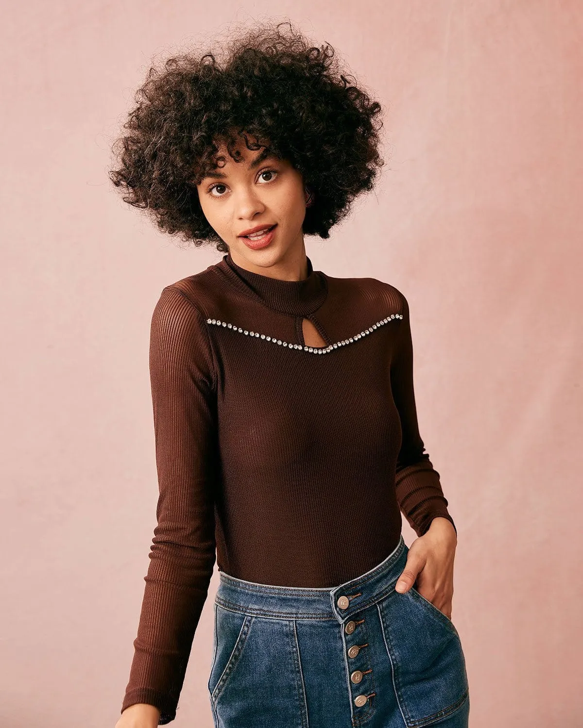 The Coffee Round Neck Cutout Ribbed Knit Top