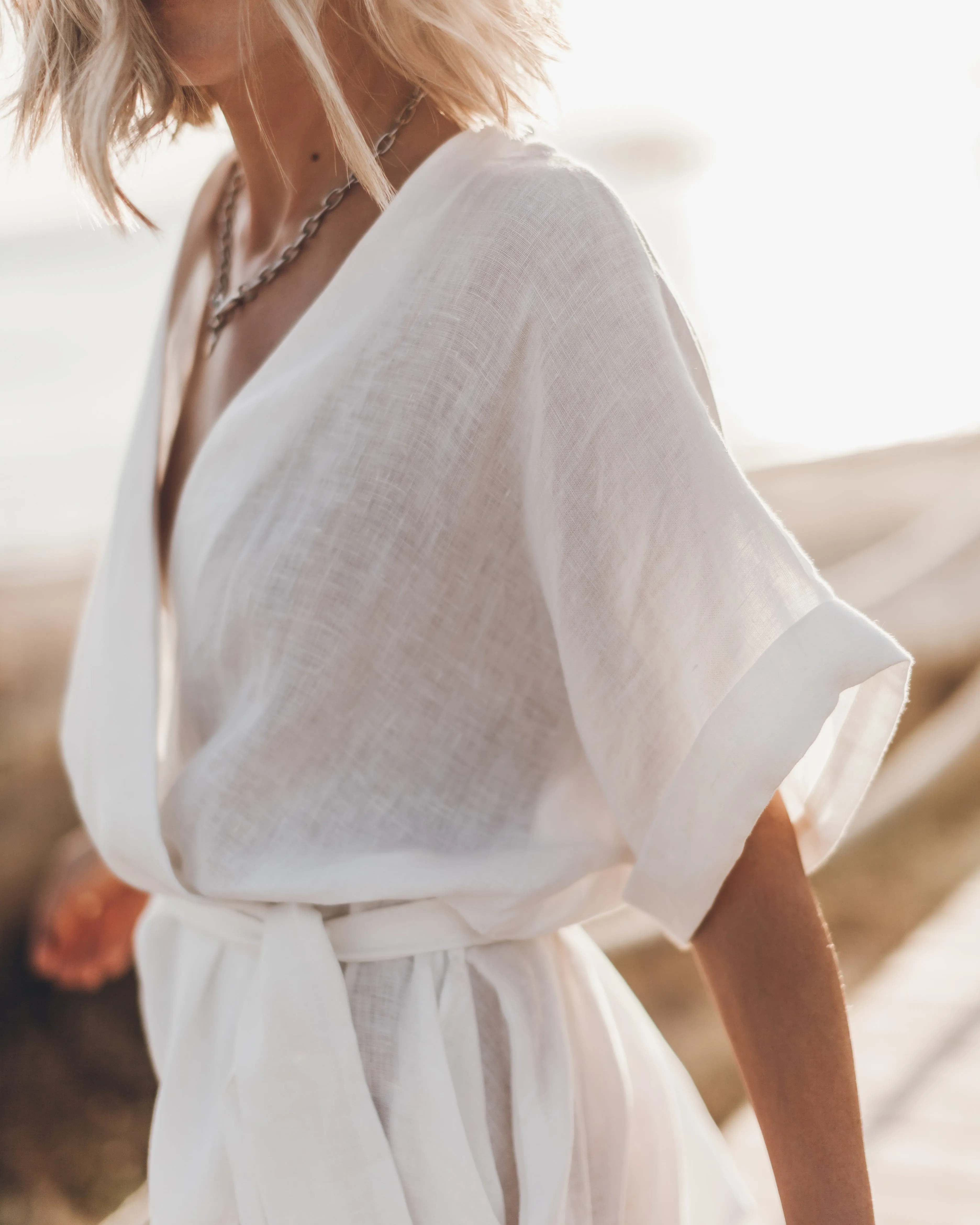 The White Linen Kimono Dress