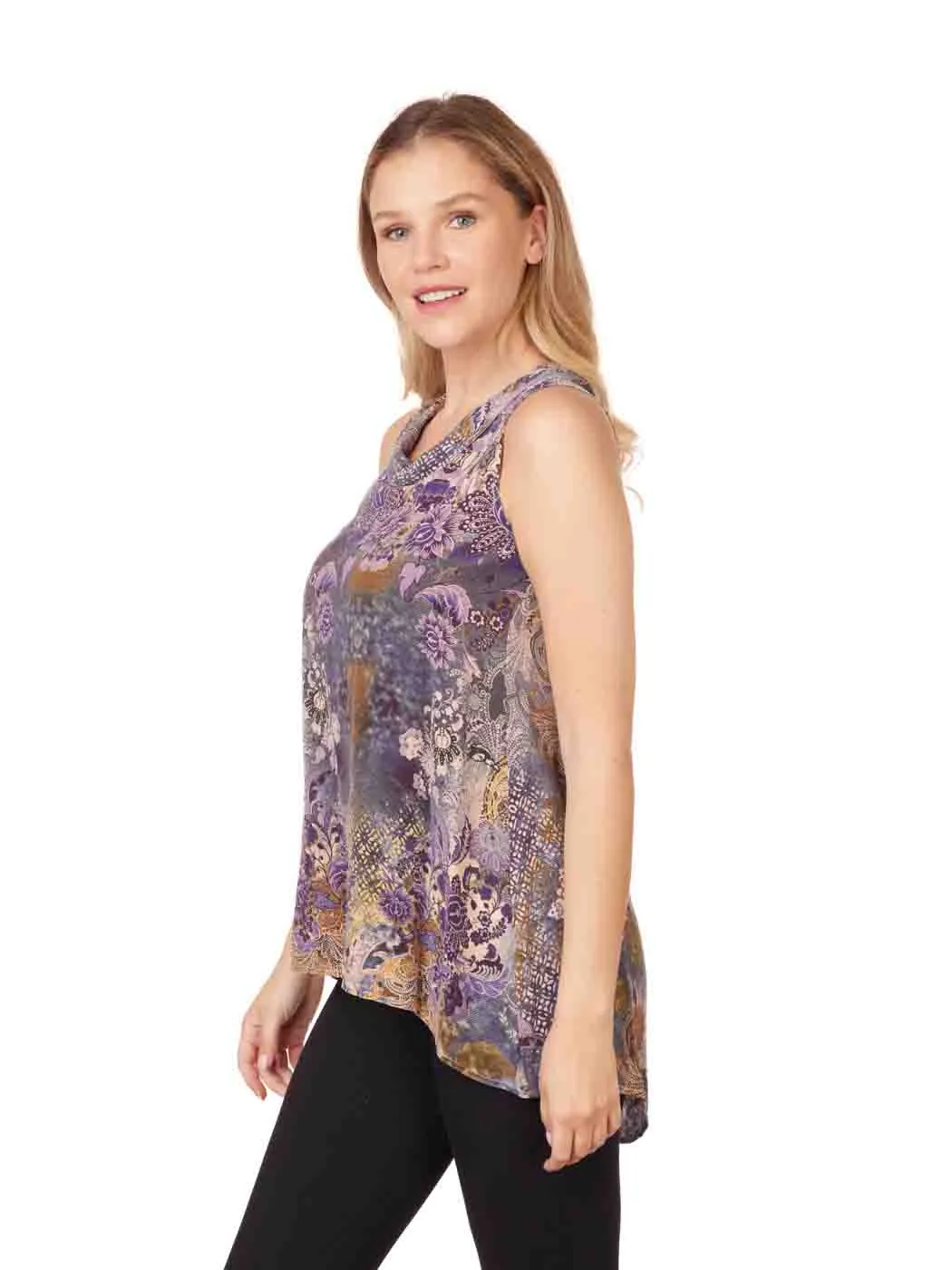 Tianello print "Lenciaga" WASHABLE SILK "Briata" Cowl Tunic