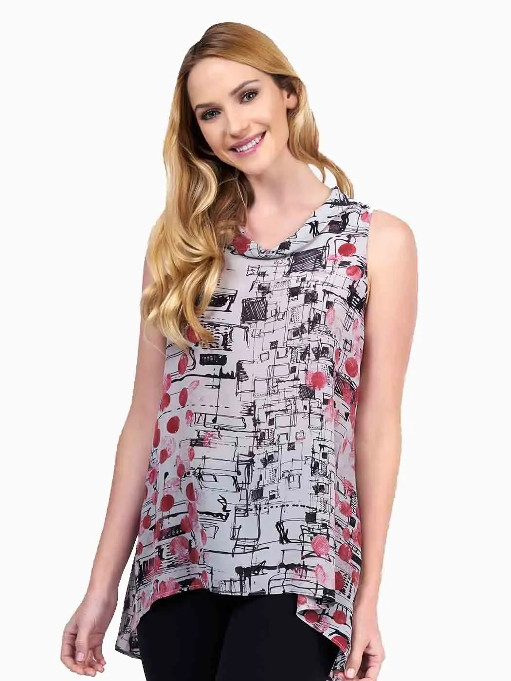 Tianello "Jules" Printed WASHABLE SILK  "Briata" Cowl Tank Tunic