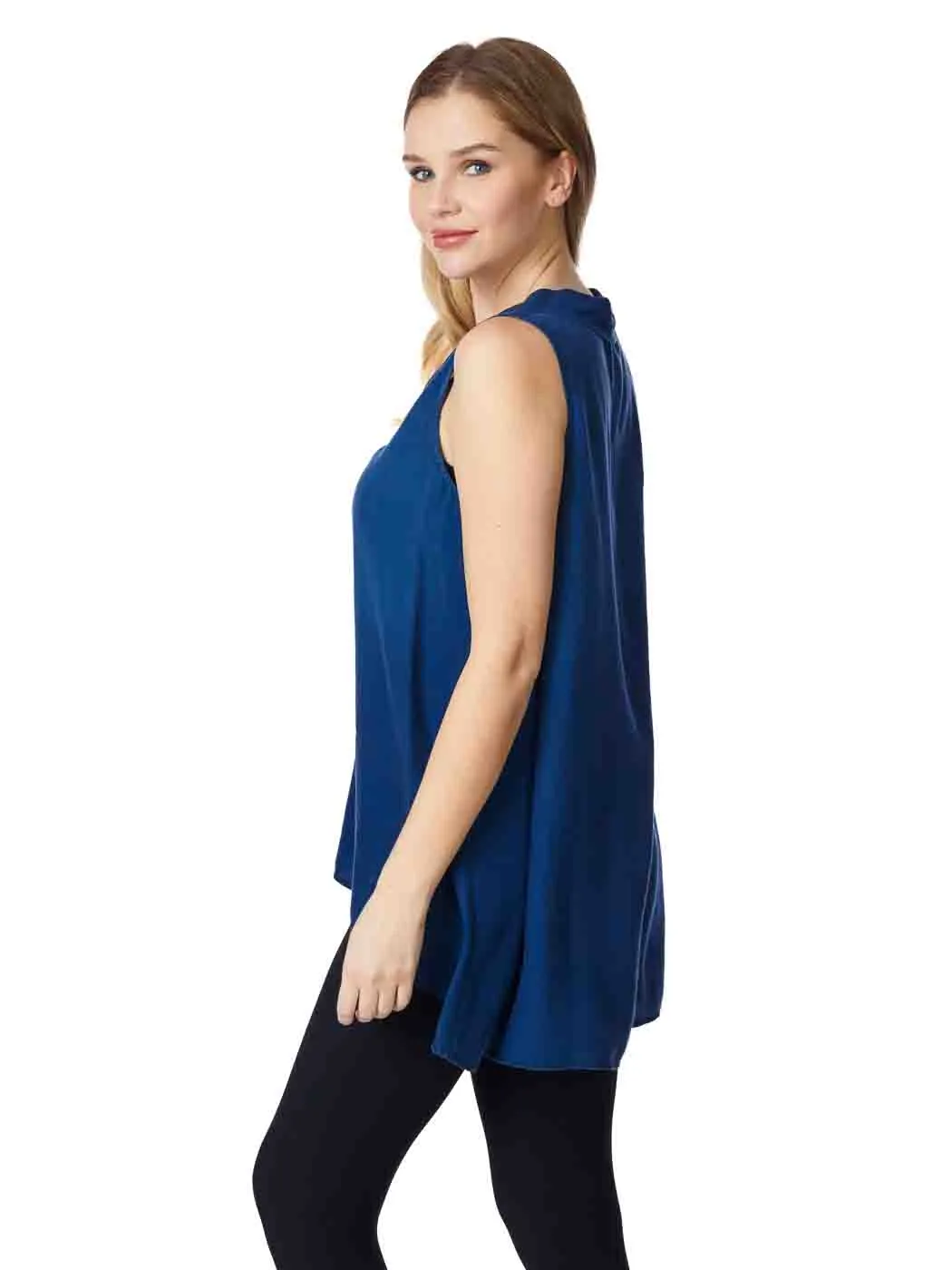 Tianello "Winston" Light Weight Tencel  Denim Chambray "Briata Cowl Neck" Tunic