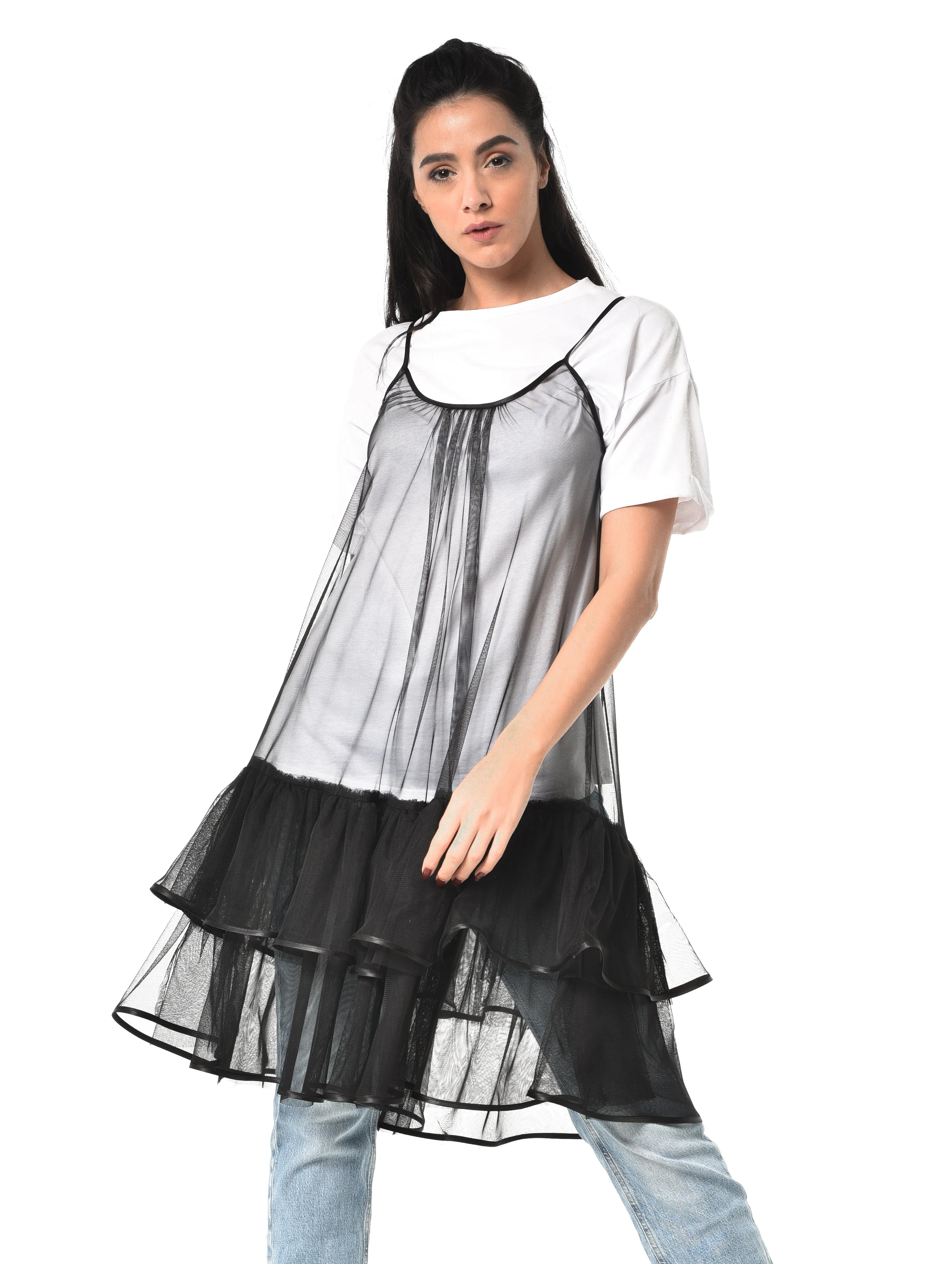 Transparent Sleeveless Tulle Tunic