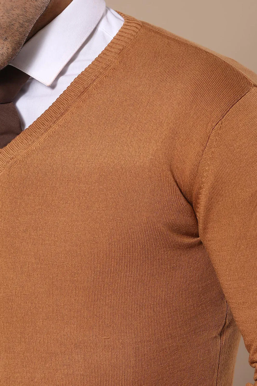 V Neck Brown Men Sweater