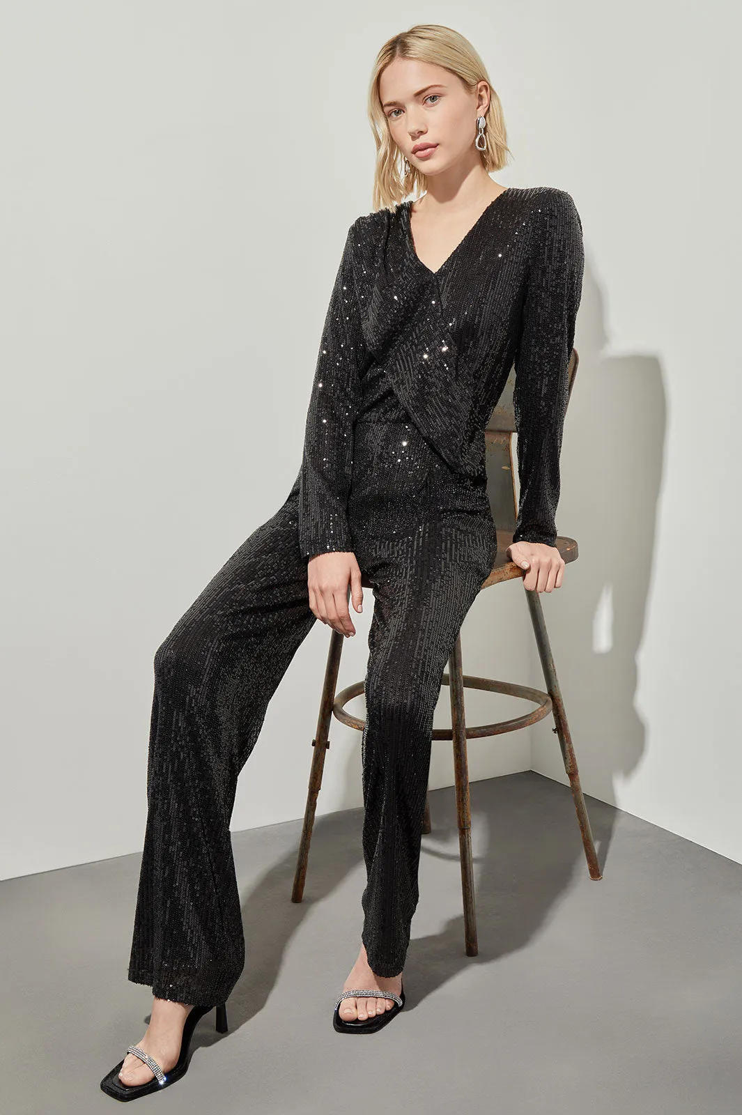 V-Neck Jumpsuit - Wrap Front Sequin