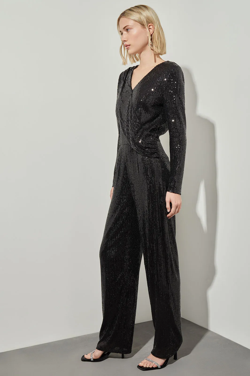 V-Neck Jumpsuit - Wrap Front Sequin