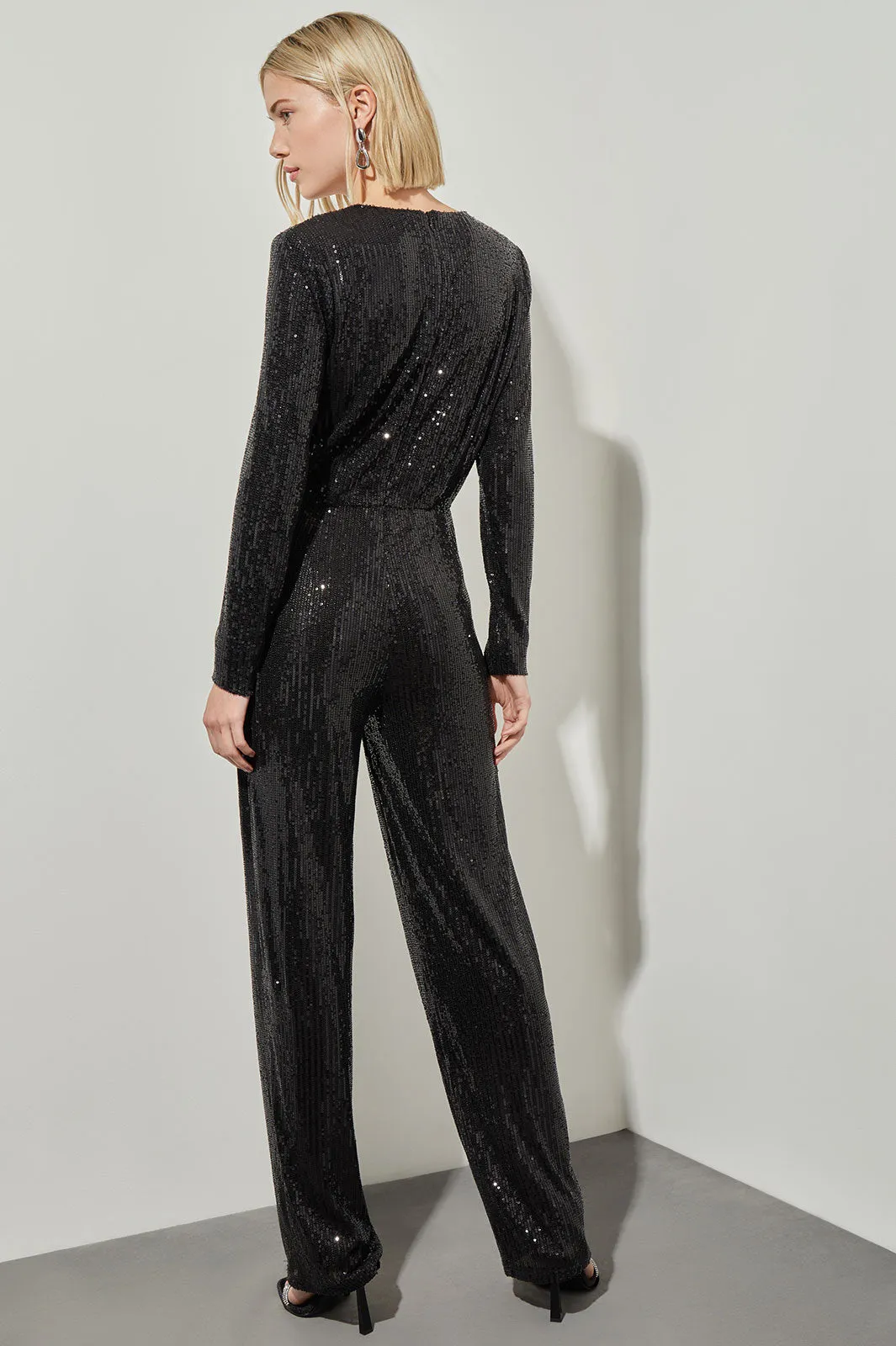 V-Neck Jumpsuit - Wrap Front Sequin