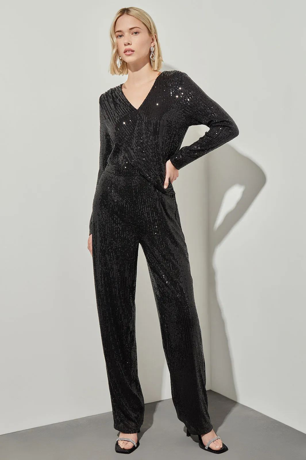 V-Neck Jumpsuit - Wrap Front Sequin