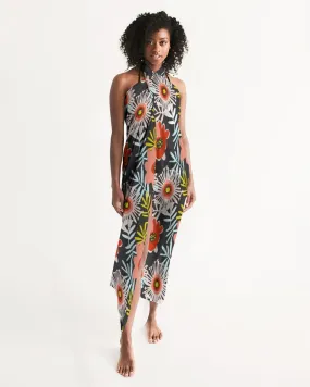 Vampire Art Beach Swim Cover-Up - Surfy Grungy Flowers against a Black Background