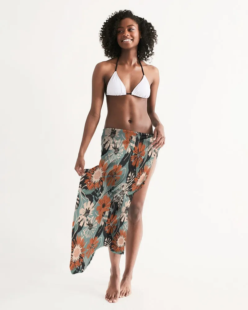 Vampire Art Beach Swim Cover-Up - Vintage Grunge Floral Pattern in Grey, Orange and Black