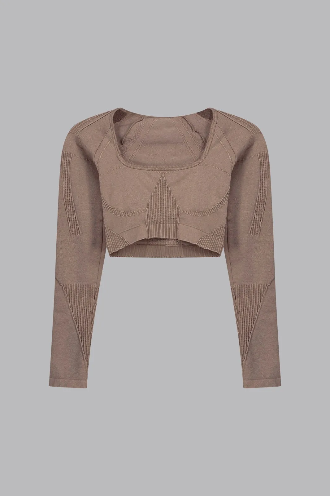 V_FADE CROPPED LONG SLEEVE TOP - Tan Vintage