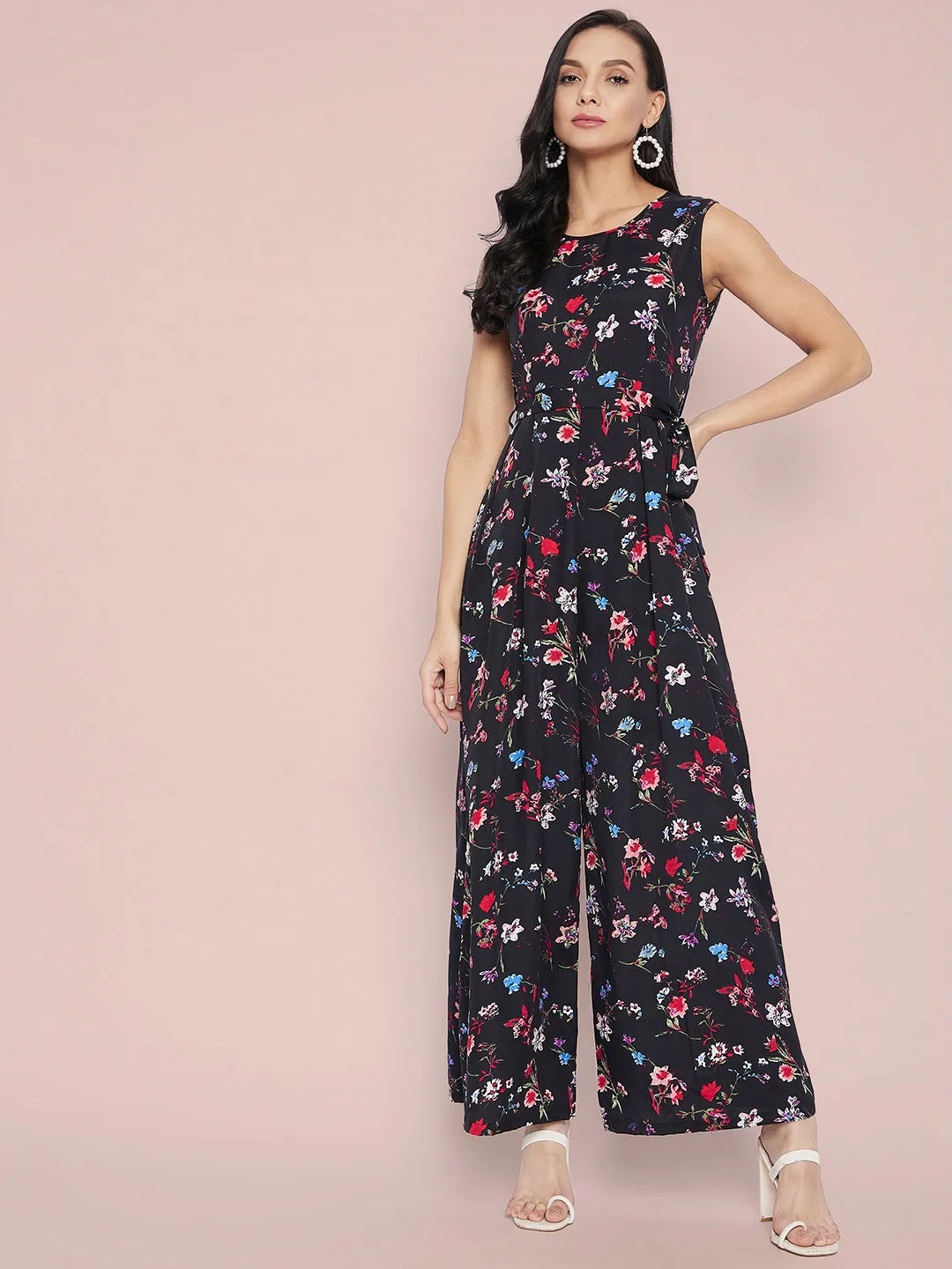 Waist-Tie Full Length Palazzo Jumpsuit