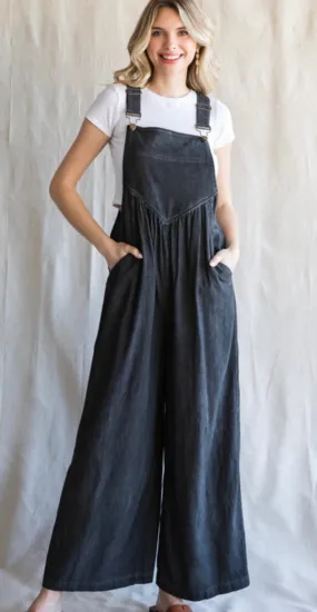 Washed binding buckle jumpsuit