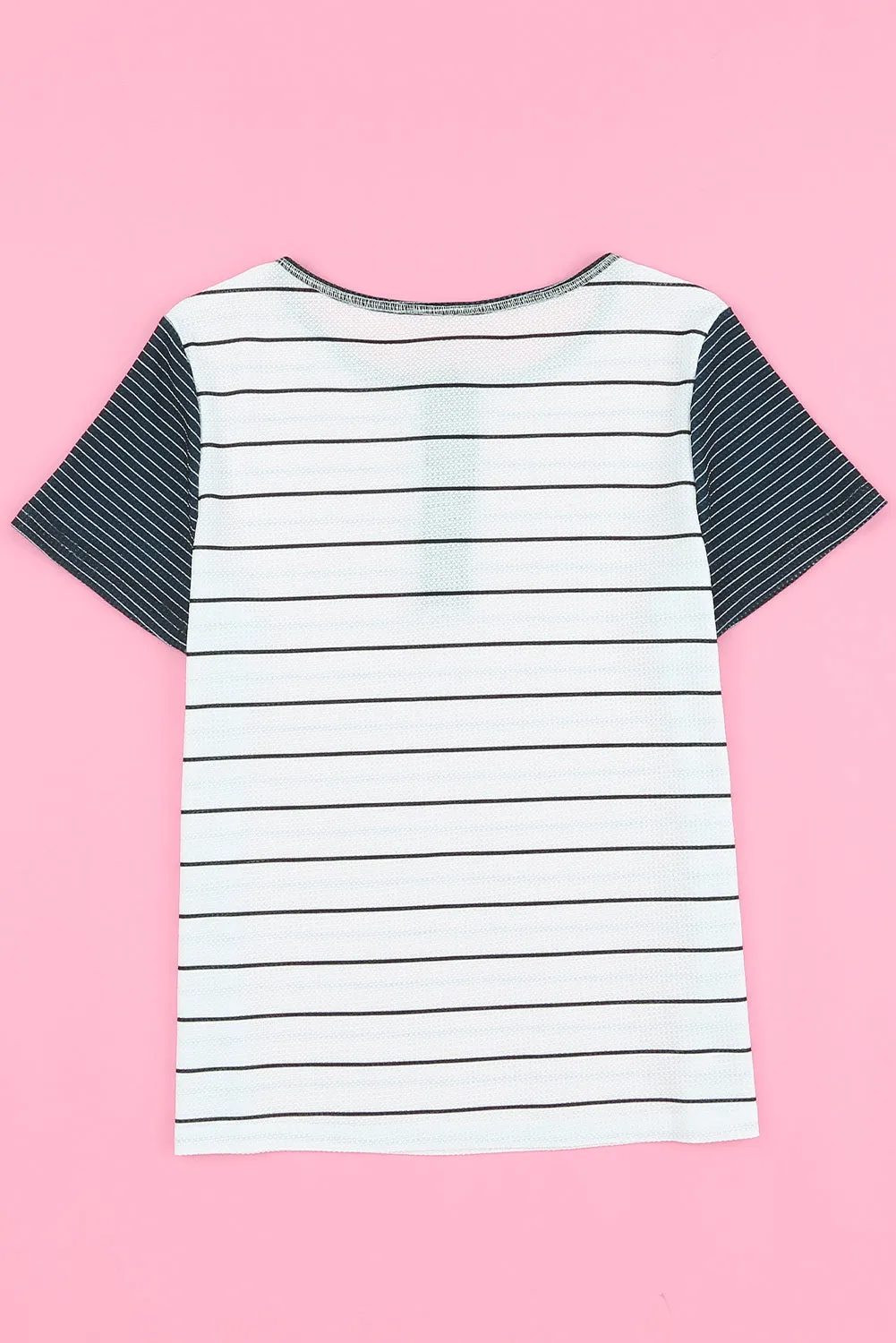 White Striped Colorblock Buttons T Shirt