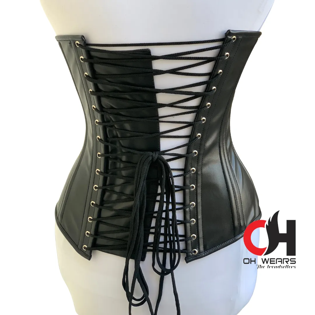 Women Front Lace Up Overbust Leather Corset Heavy Steel Boned Steampunk