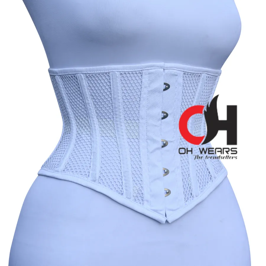 Women White Mesh Underbust Corset Steel Boned Waist Cincher Trainer