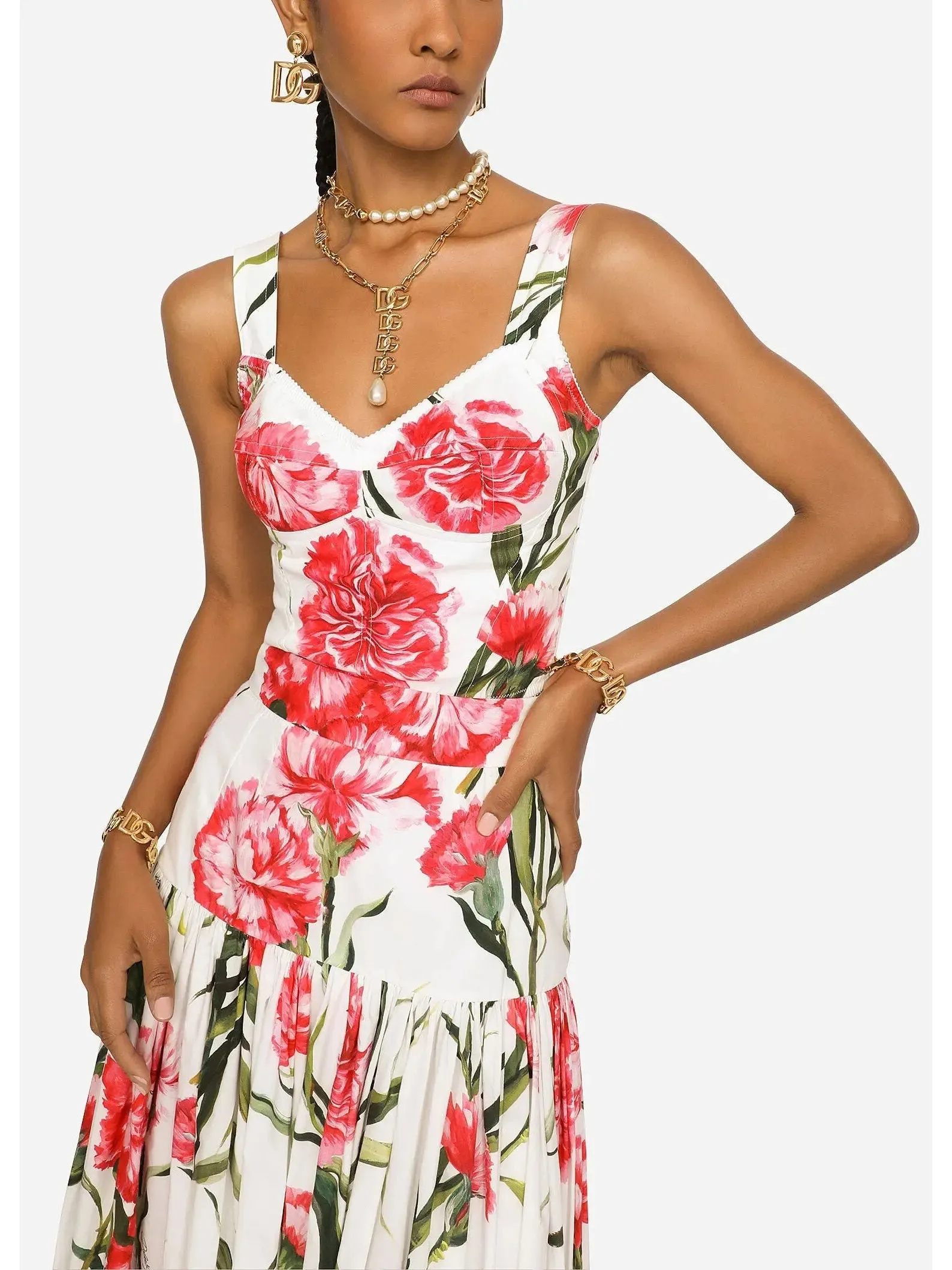 Women’s Carnation-Print Poplin Corset Top and Skirt Set