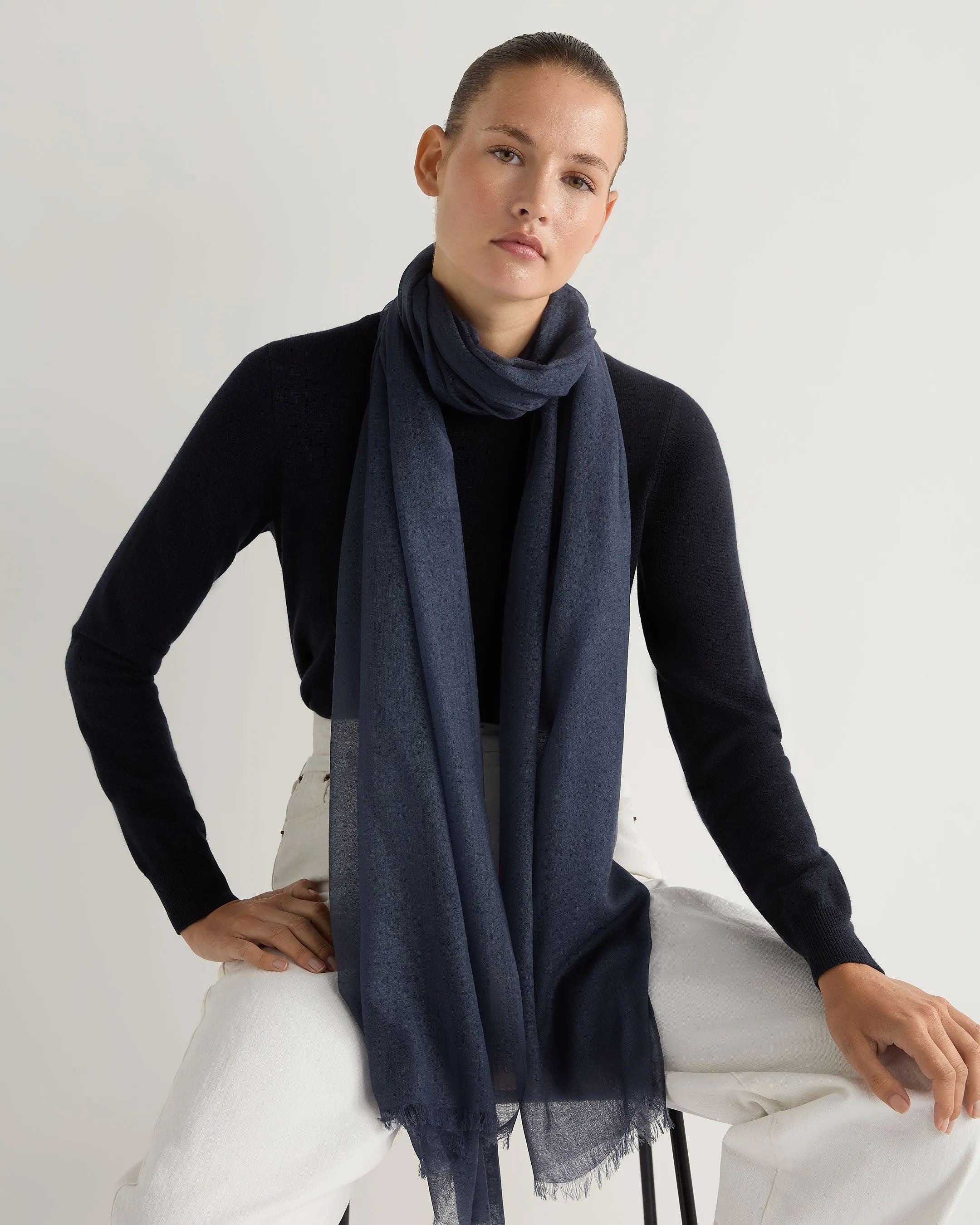 Women's Ultrafine Pashmina Cashmere Shawl Caviar Blue