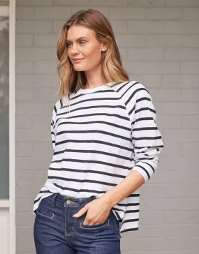 Yasmin Long Sleeve Top - White/Black Stripe