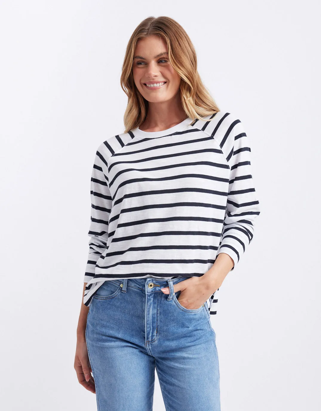 Yasmin Long Sleeve Top - White/Black Stripe