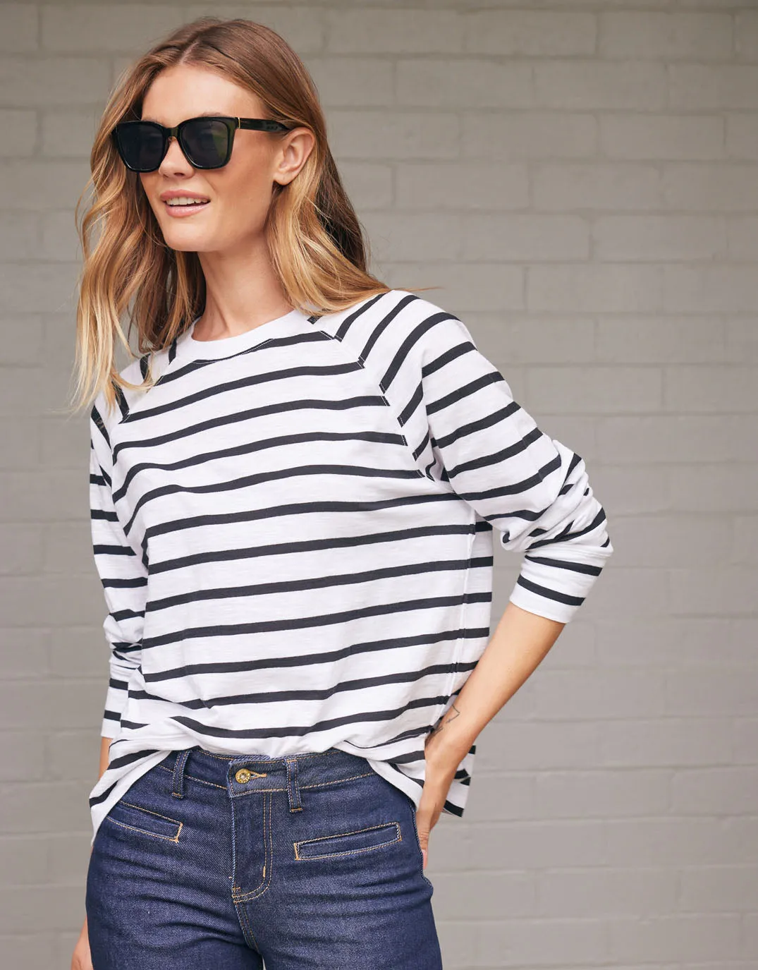 Yasmin Long Sleeve Top - White/Black Stripe