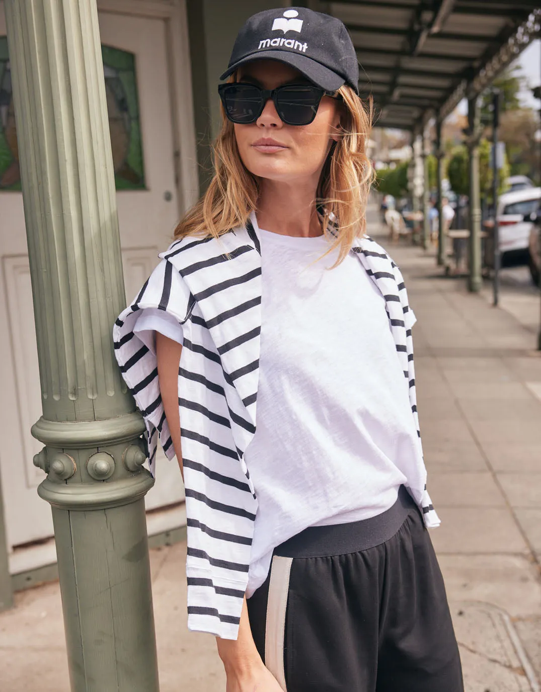 Yasmin Long Sleeve Top - White/Black Stripe