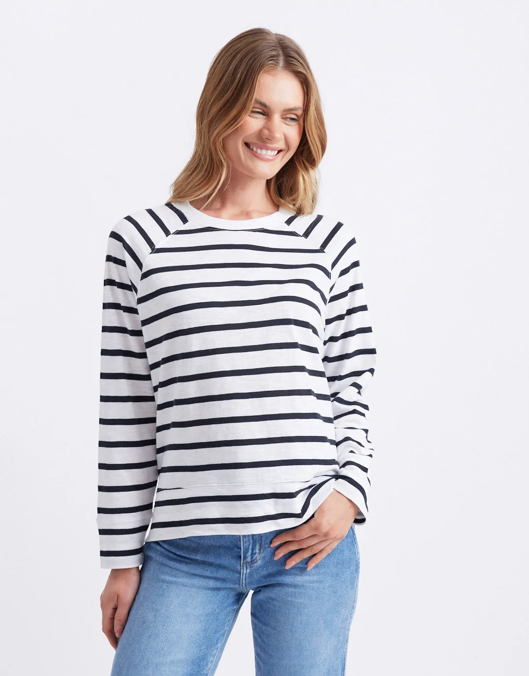 Yasmin Long Sleeve Top - White/Black Stripe